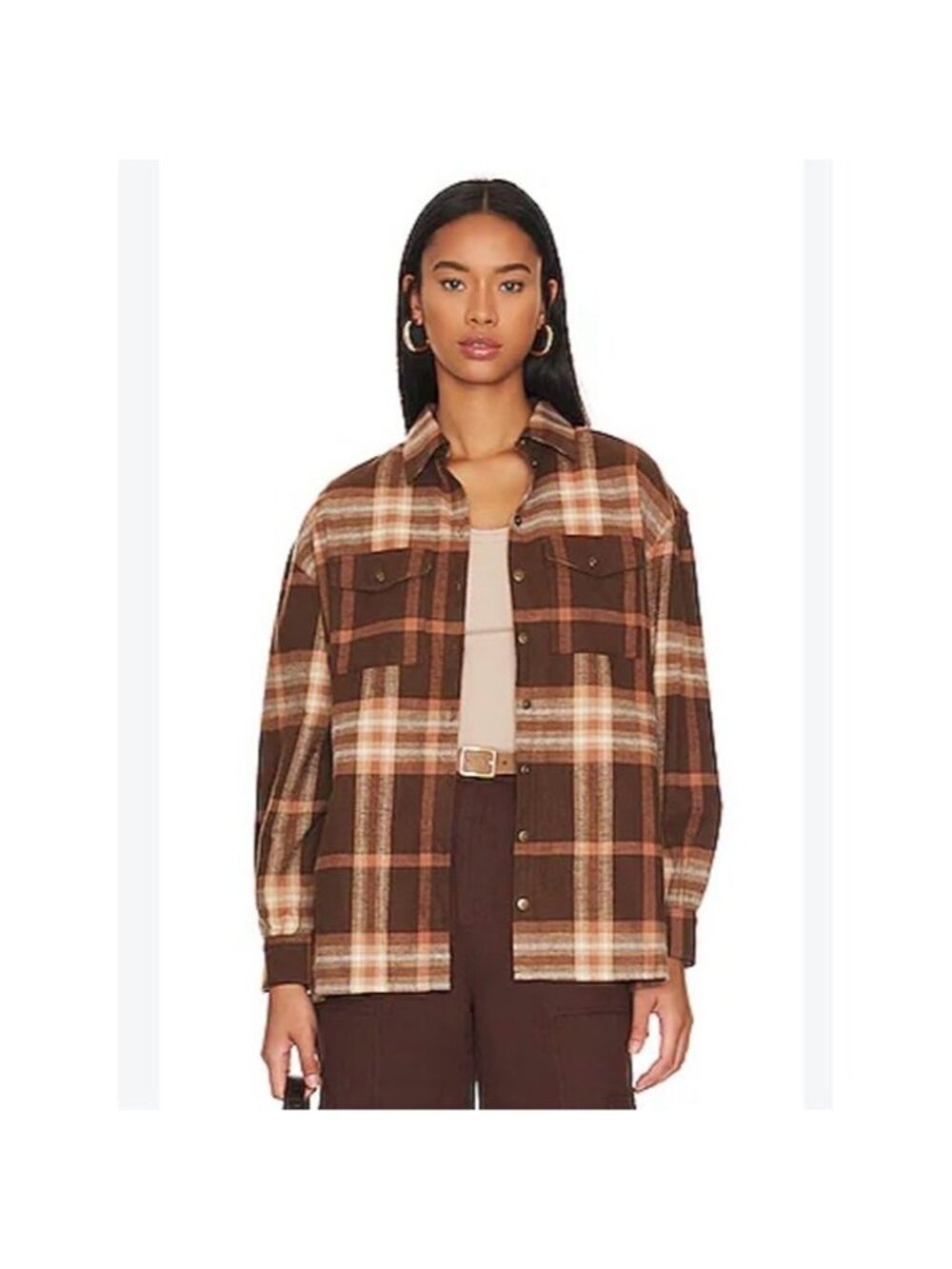 REVOLVE Spell Basecamp Brown Plaid Utility Shirt  flannel size Medium